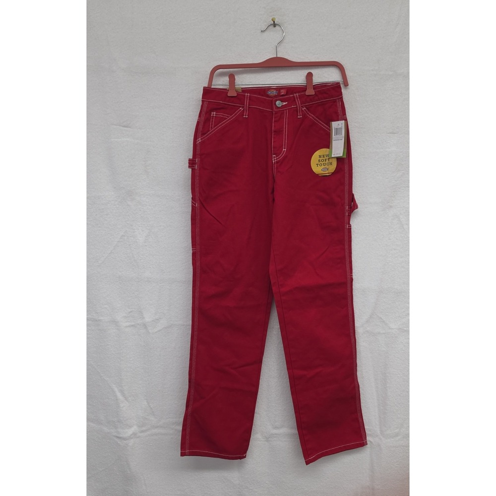 NWT Dickies Red Relaxed‎ Carpenter Pants High Rise Contrast Stitch Juniors 1/25